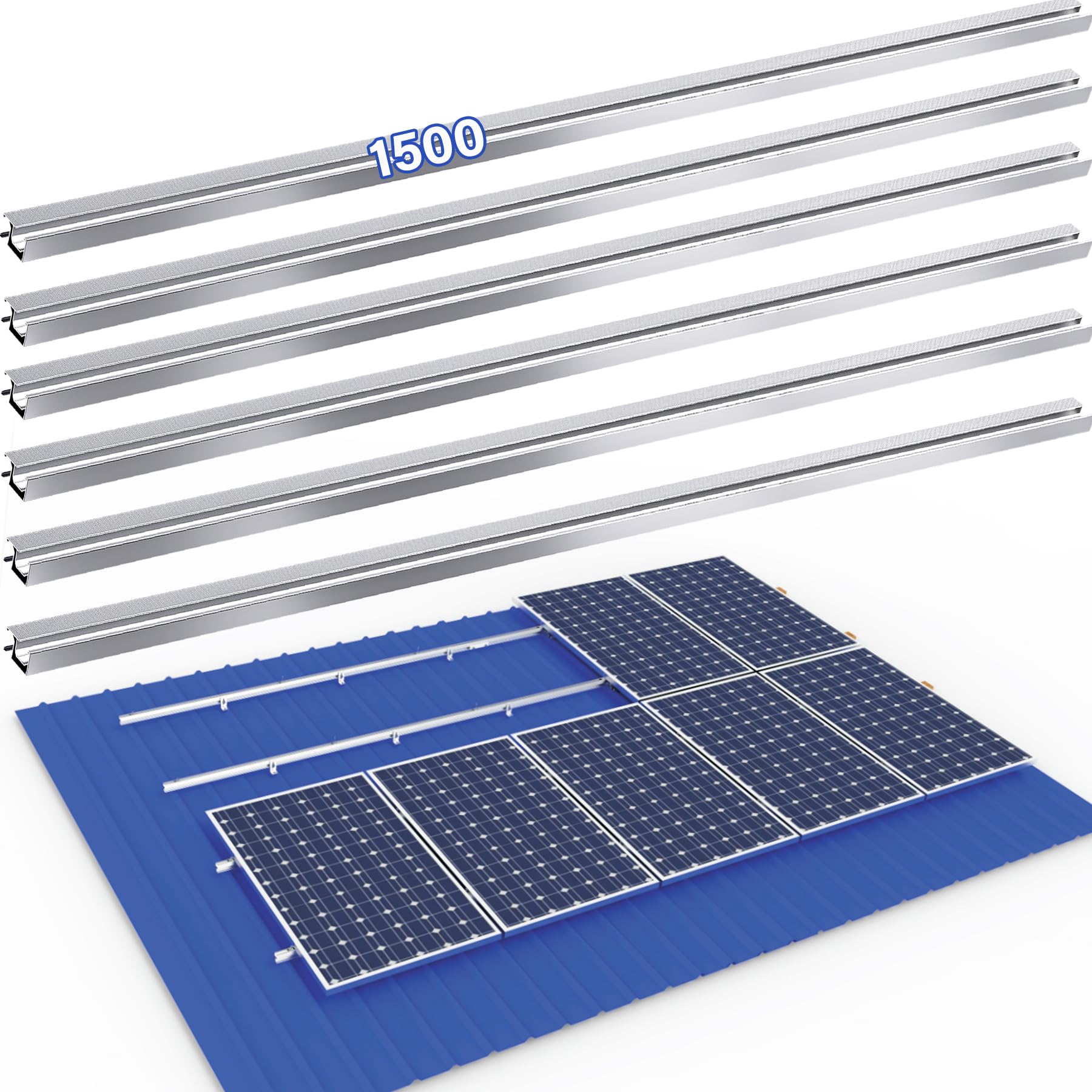 Photovoltaik montageschiene 1500mm, Aluprofil Schiene Solar Ziegeldach/Blechdach/Bitumendach/Metalldach Montage Set 1 Module Befestigung Montageschiene PV-Anlage, Systemprofil für Solarpanel 6 Stück von TEOV