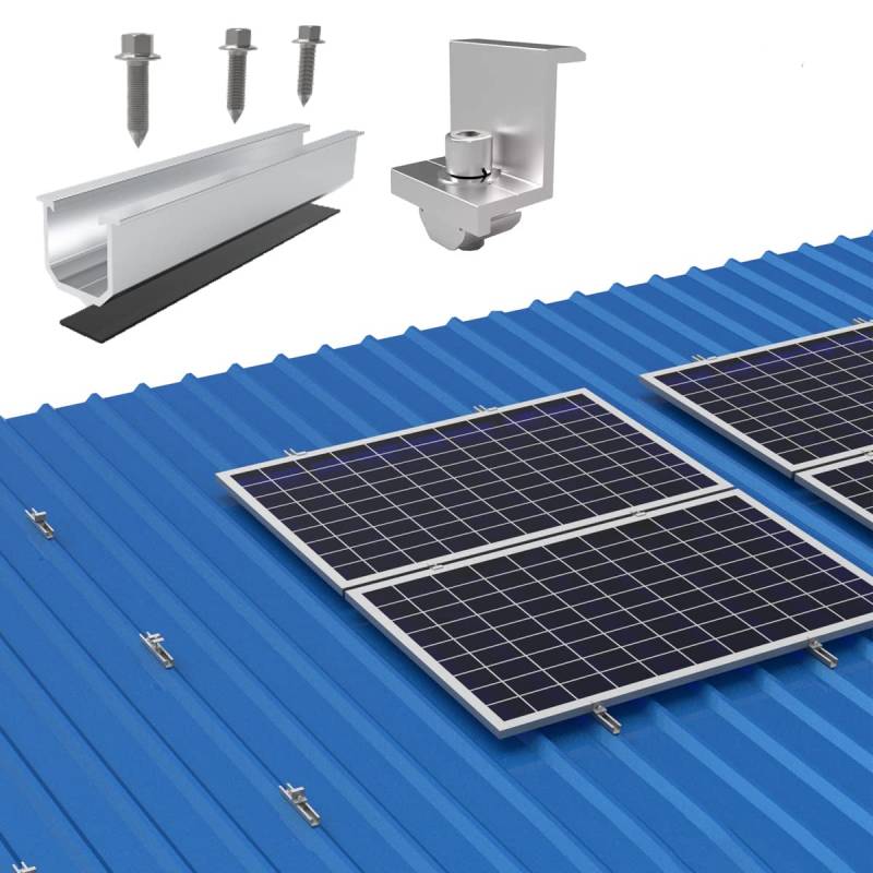 Solarmodul Alu Halterung,Montageschiene Solarmodule Panel Befestigungsschiene Trapezblech Dachhalterung 20 CM,Befestigungs-Set 4x Schiene + 4x Endklemme 35 MM von TEOV