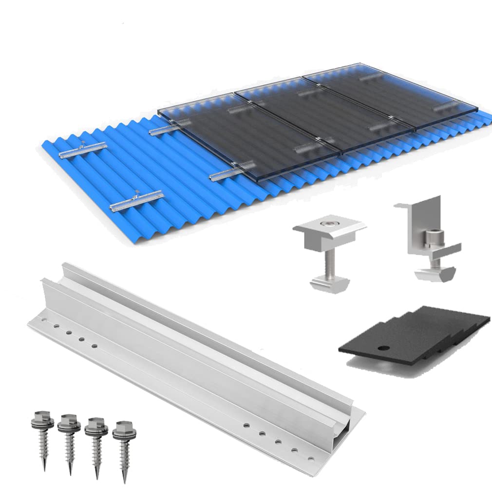 Solarmodul Alu Halterung Befestigungssystem Trapezblech PV Befestigungsschiene Schiene 400MM Endklemme 30mm, Befestigungs-Set für 2 x Solarmodul von TEOV