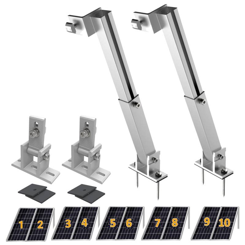 Solarmodul Dachhalterung Montage Balkongeländer, Befestigung Aufständerung, 0-60° Verstellbar Flachdach Befestigung Flachdach Wandmontage,10 Paar Dachhalter von TEOV