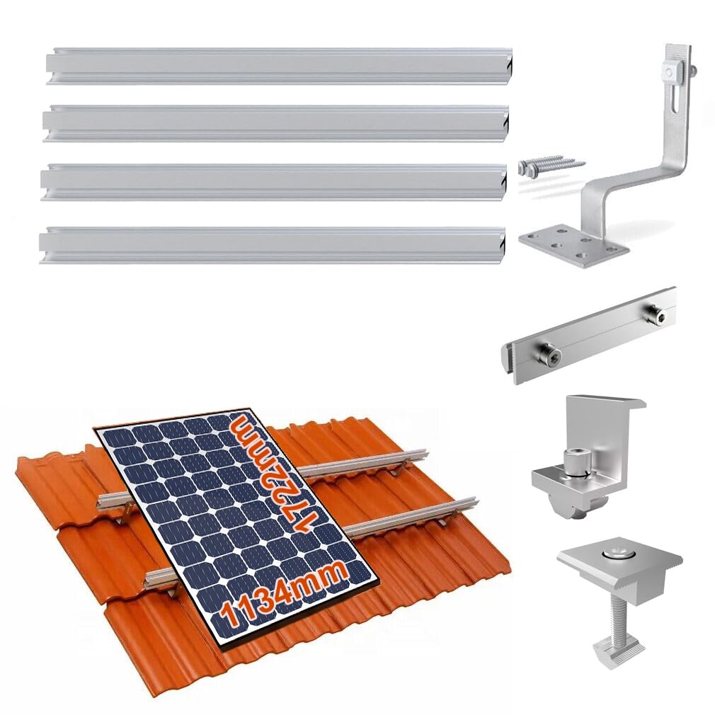 Solarpanel Ziegeldach Montage Set für 2 PV Schiene 1500MM mit Dachhaken, PV-Profil Aluprofil Befestigungsschiene Flachdach Halterung für 1134mm/1303mm Breite Solarmodul 30MM Dick（Upgrade） von TEOV