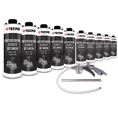 Tecpo 10x 1 L Unterbodenschutz Bitumen, schwarz+Druckluft-Sprühpistole von TECPO