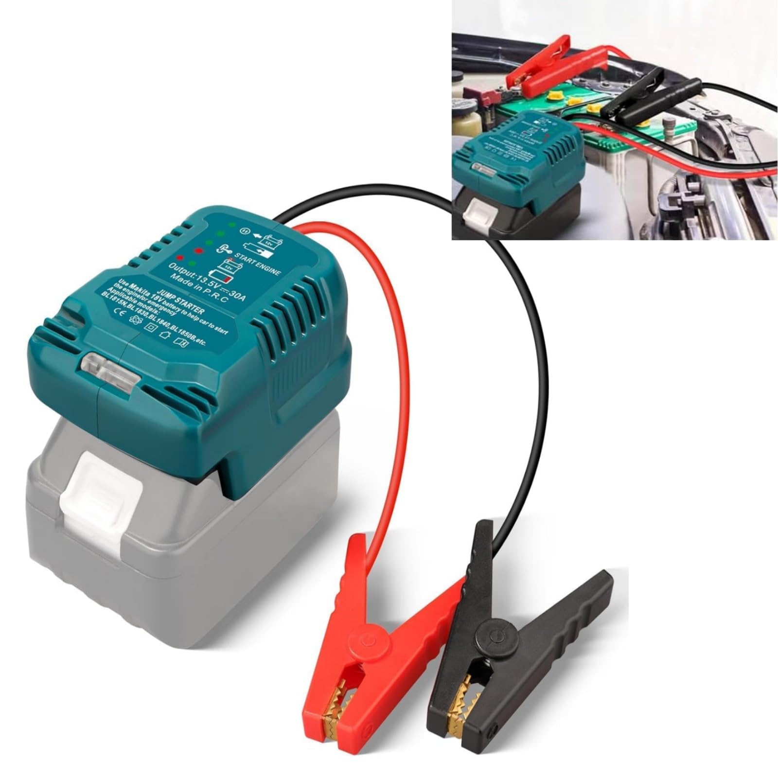 Starthilfe-Powerbank Adapter für Makita, Auto-Batteri Starthilfe für Makita mit 12V Klammern Batterie Booster Adapter Motor unter 3,5L(Keine Batterie) von TEPULAS