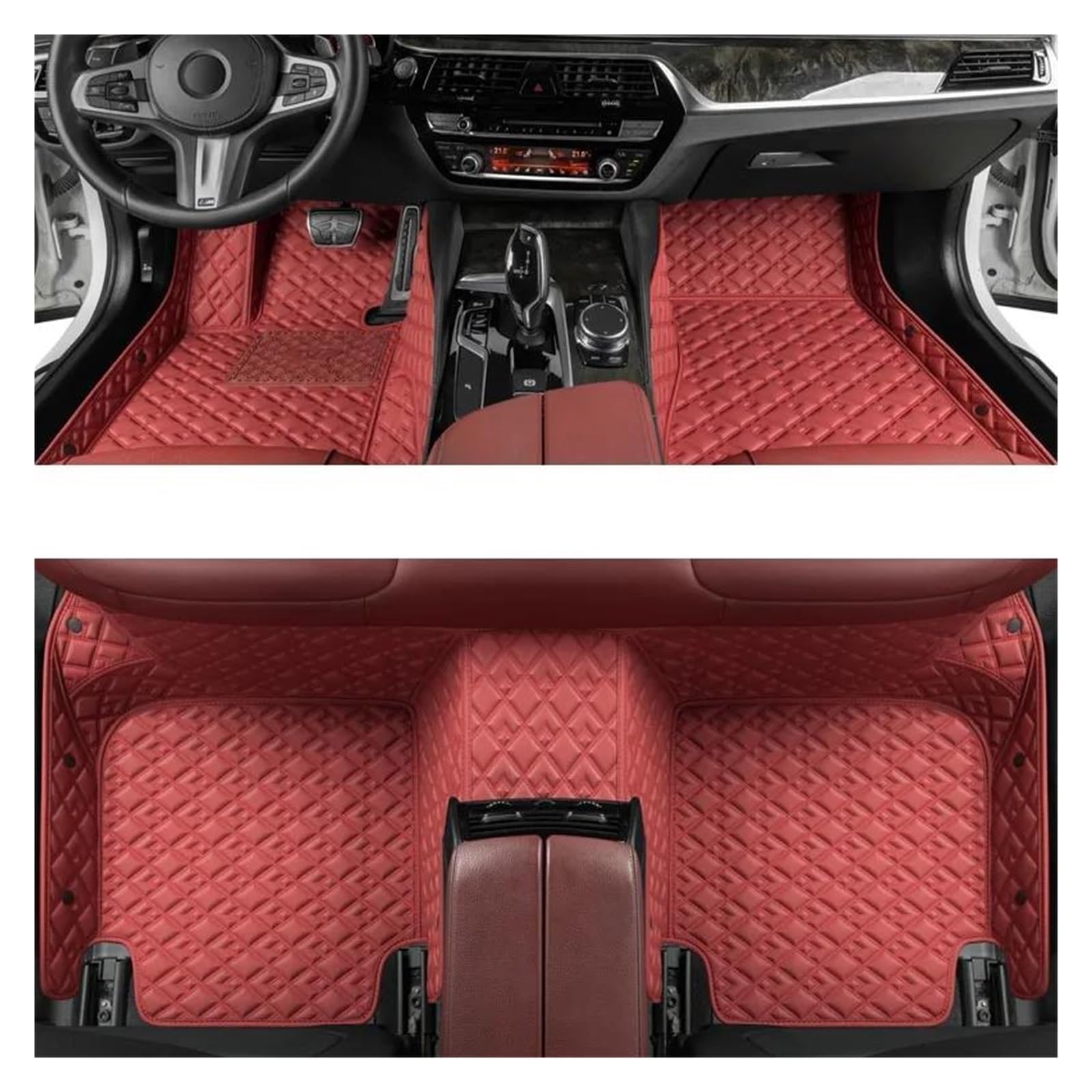 Fußmatten Luxus-Fußmatten für Infiniti Q50 2014 2015, Auto-Matten-Zubehör, Innenraum-Ersatzteile, komplettes Set Allwetterfußmatten(Wine red Glossy) von TERCAN