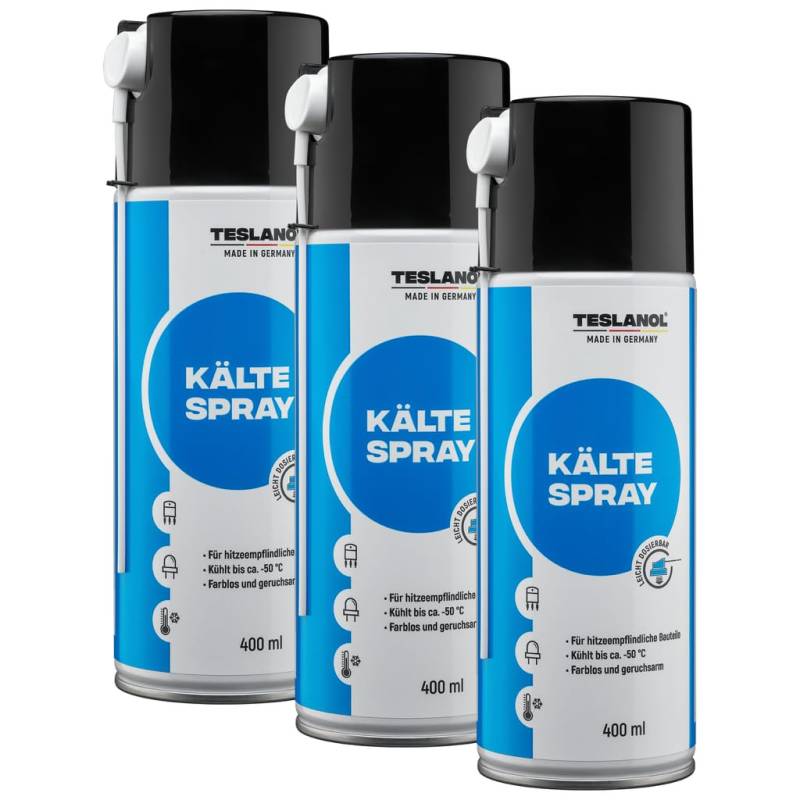 TESLANOL 26034 3er Bundle/Kältespray Werkstatt/Kühlung hitzeempfindlicher Bauteile wie Thermostate/Kälteschockspray/Kälte Spray inkl. Sprührohr/Spraydose 400 ml von TESLANOL