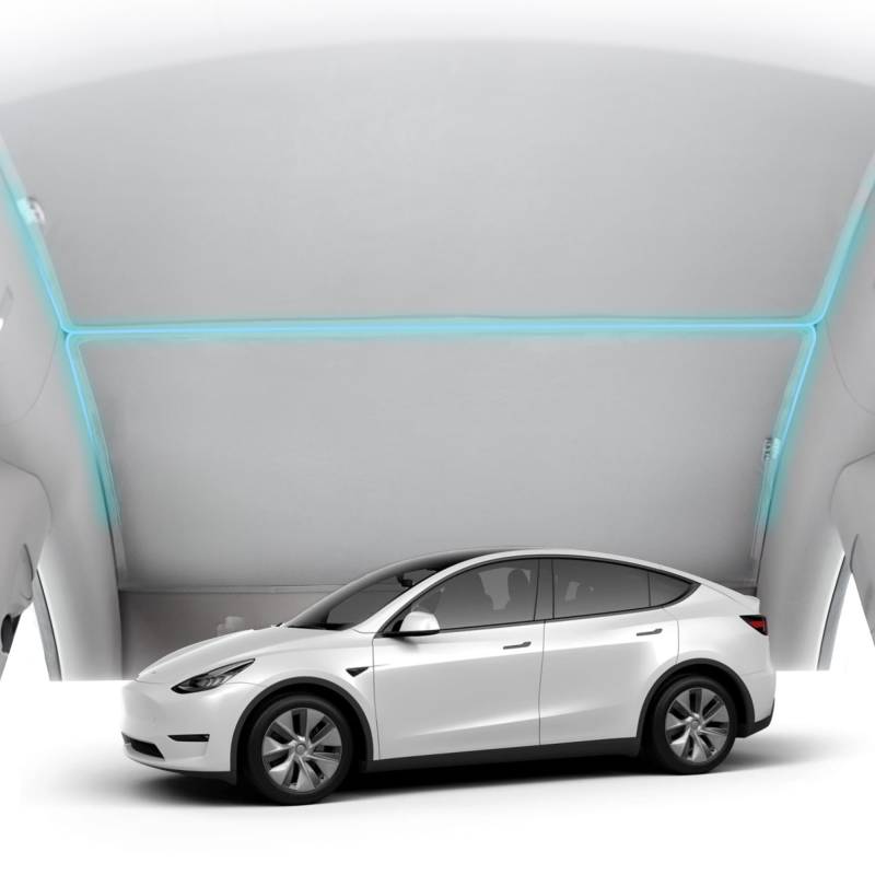 TESSI Sonnenschutz-2-teiliges-Set passend für das Tesla Model Y - Zusätzliche Wärmeisolierung - Entwickelt für das Tesla Model Y in Hellgrau passend zum Dachhimmel - Einfache Installation von TESSI