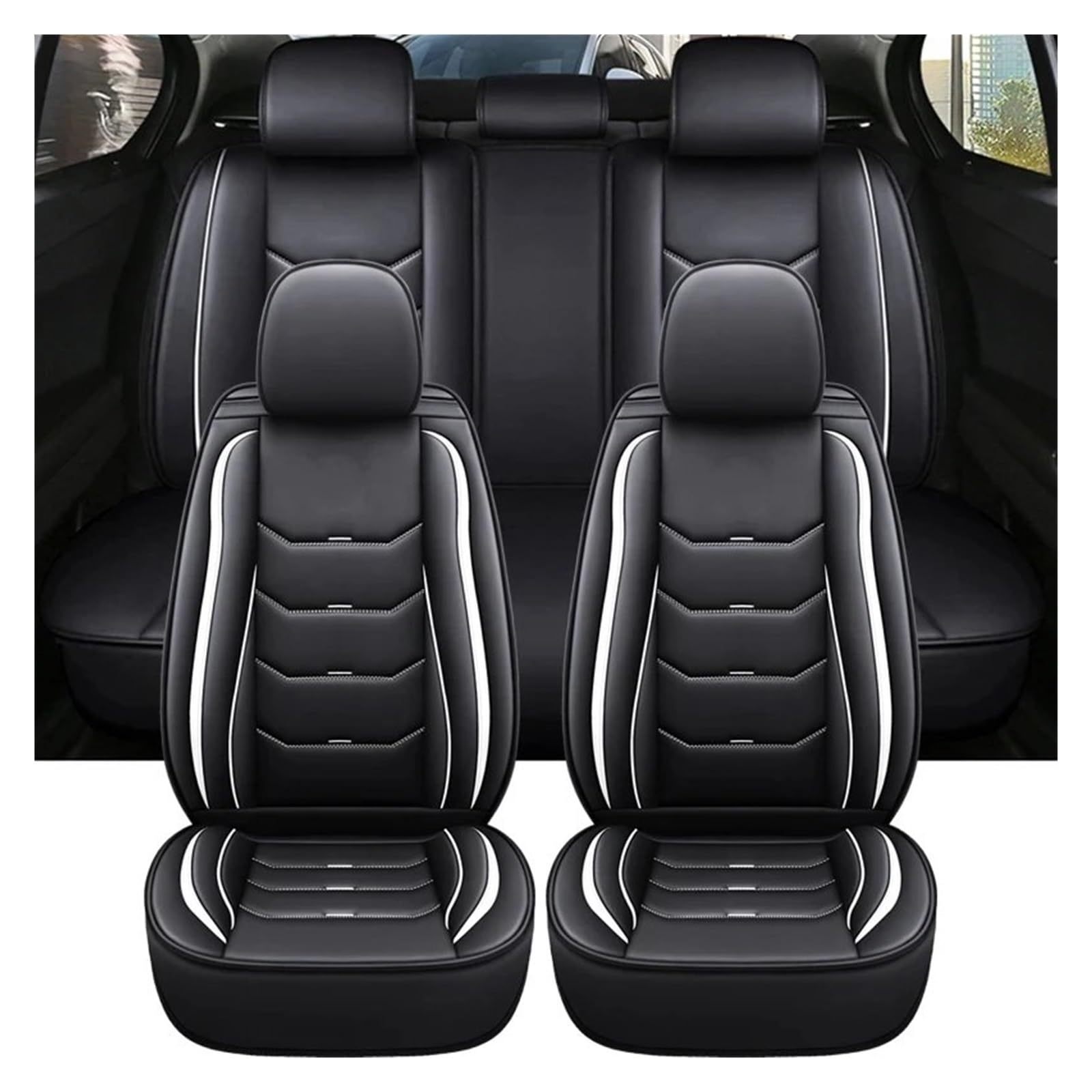 Auto-Schonbezüge Für Captur Für Logan Für Kadjar Für Trafic Für Scenic Armlehne Alle Modelle Universal Leder Auto Sitzbezug Sitzbezüge Auto(Black White) von TETARI