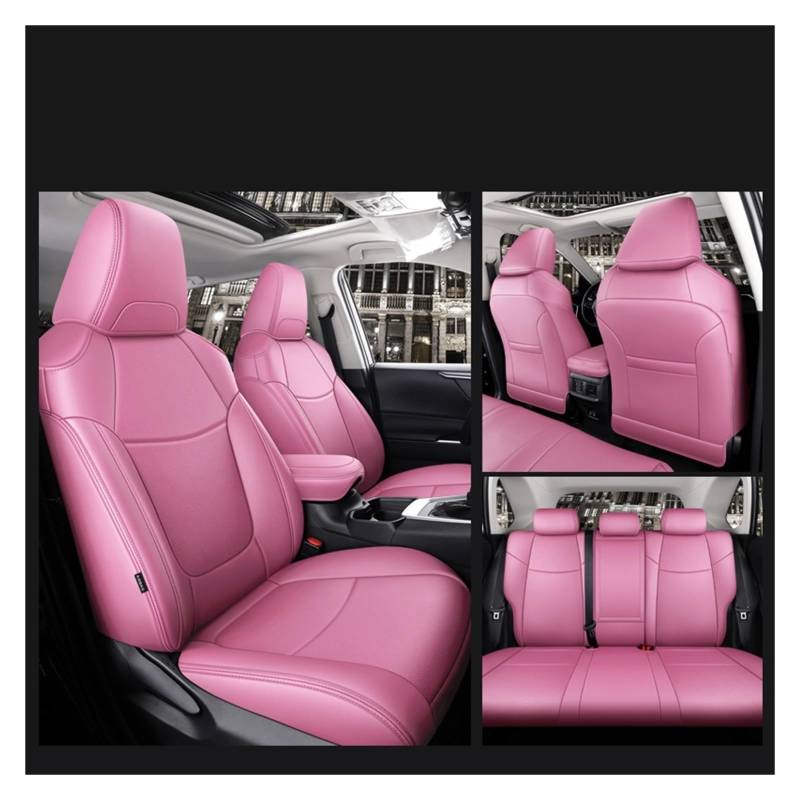 Auto-Schonbezüge Für Toyota Für RAV4 Für Corolla Für CHR Für Camry Auto Zubehör Sitzbezüge Für 5 Sitze Vollen Satz Leder Spezifische Sitzbezüge Auto(Standard Pink) von TETARI