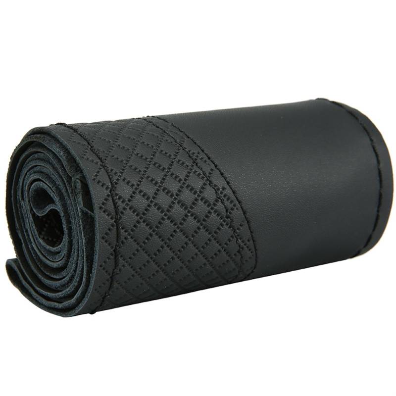 Innenraum Auto Zubehör Auto Lenkrad Abdeckungen Braid DIY 38 Cm Weiche Echtes Leder Auto Abdeckungen Auto Mit Nadel Und Faden Auto Innen Zubehör Auto Innen Zubehör(Black Line) von TETARI