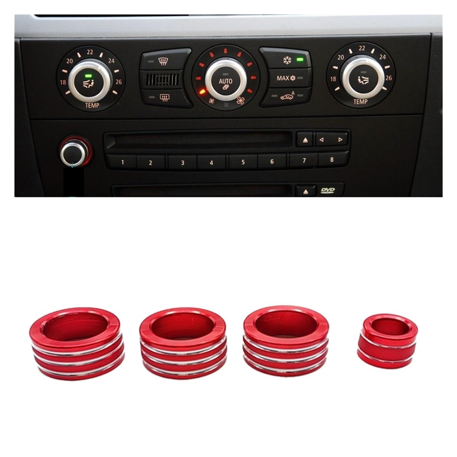 Innenraum Auto Zubehör Für 5 Series E60 E61 2004–2010, Auto-Innenklimaanlage Lautstärkeregler Knopfabdeckung Zierring Auto Innen Zubehör(Style 2 Red) von TETARI