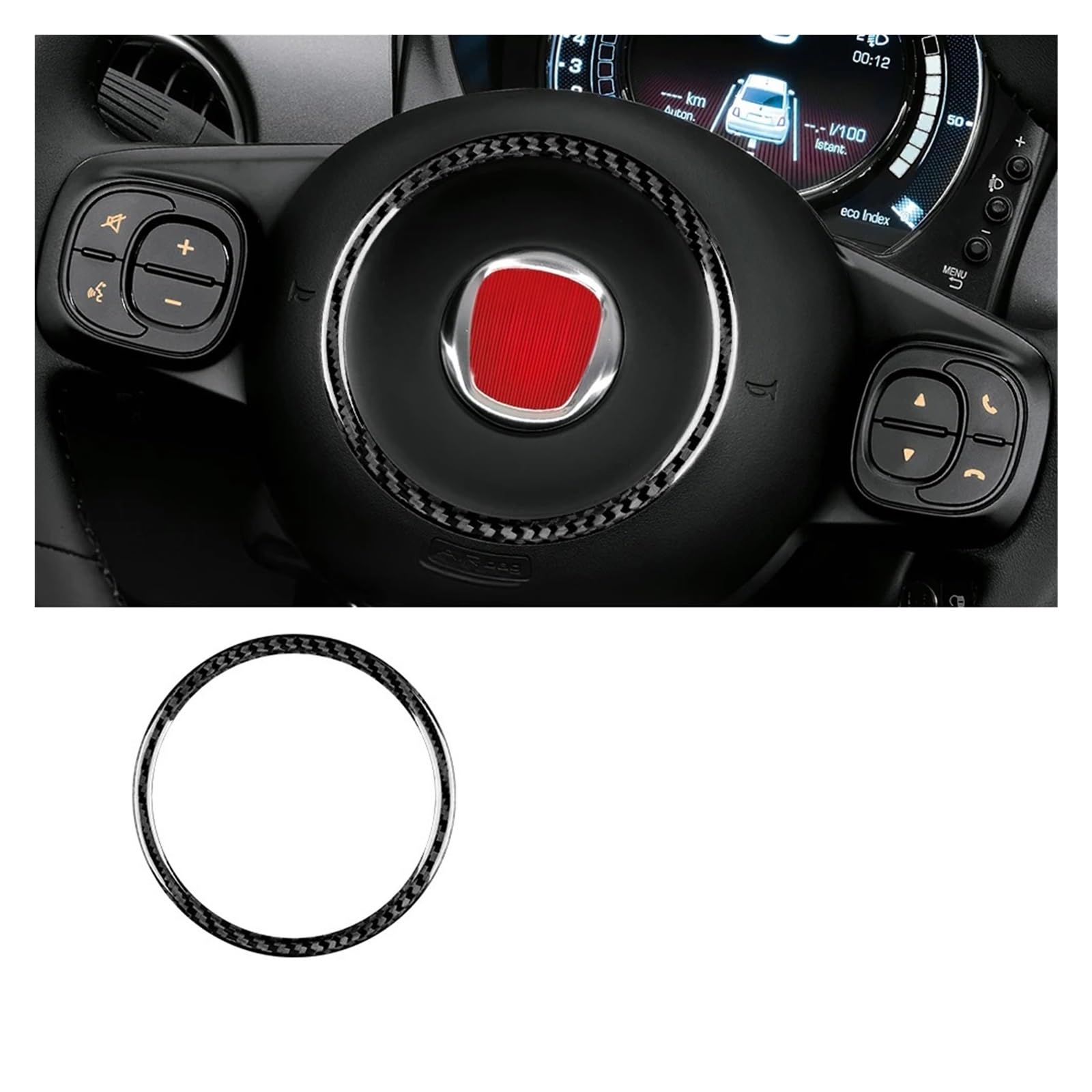 Innenraum Auto Zubehör Für Fiat 500 Für Abarth 595 695 2008-2021 2022 2023 Auto Lenkrad Center Interior Zubehör Harte Carbon Faser Aufkleber Auto Innen Zubehör(Outer Black) von TETARI