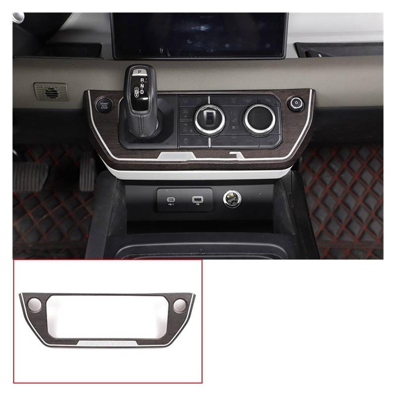 Innenraum Auto Zubehör Für Land Für Rover Für Defender 90 110 2020-2024 Auto Mittelkonsole Klimaanlage Modus Taste Rahmen Trim ABS Chrom Eiche Korn Carbon Faser Auto Innen Zubehör(Oak wood grain F) von TETARI