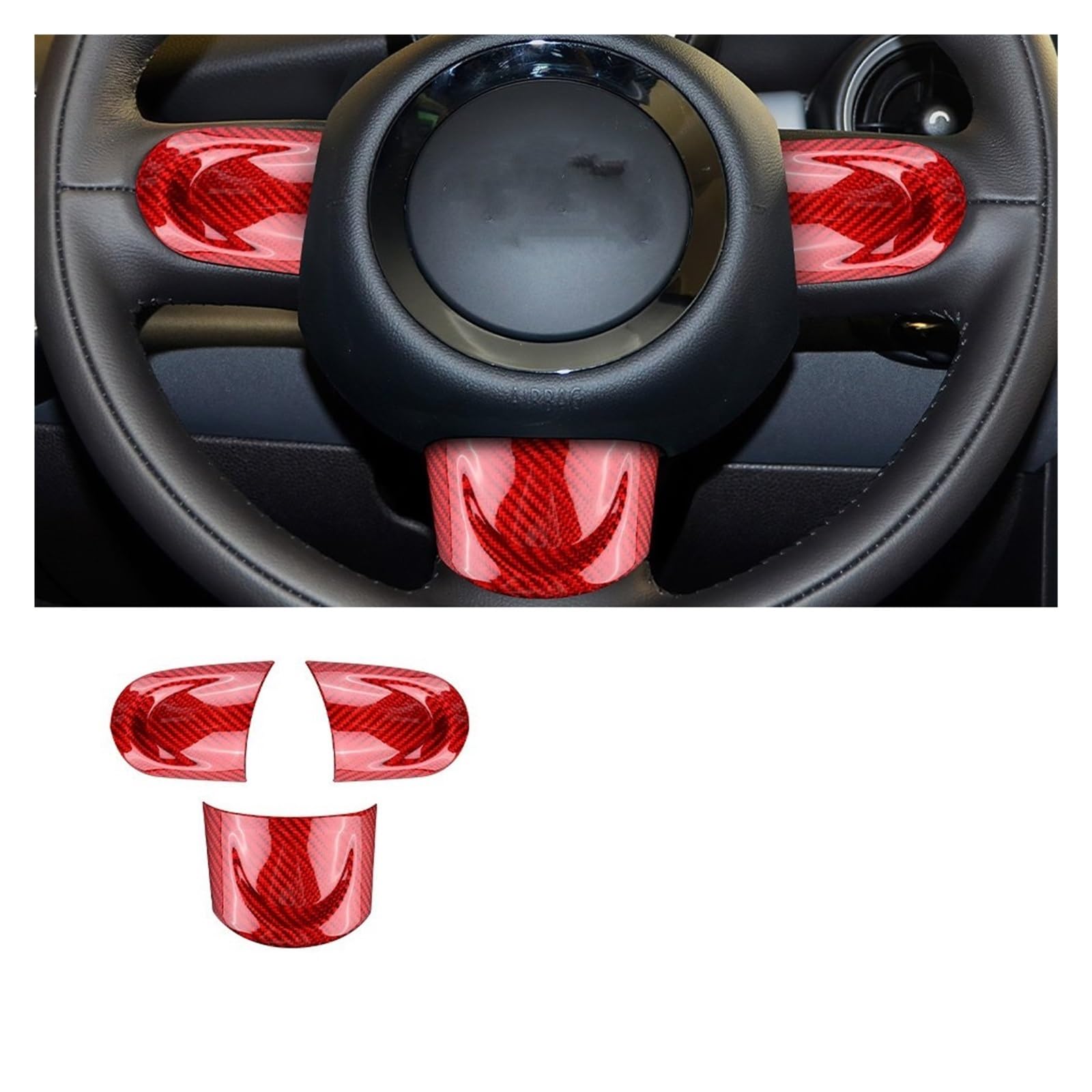 Innenraum Auto Zubehör Für MINI Für Cooper Für Countryman R60 R55 R56 R57 Auto Lenkrad Abdeckung Panel Taste Zubehör Innenausstattung Carbon Faser Auto Innen Zubehör(Without holes red) von TETARI