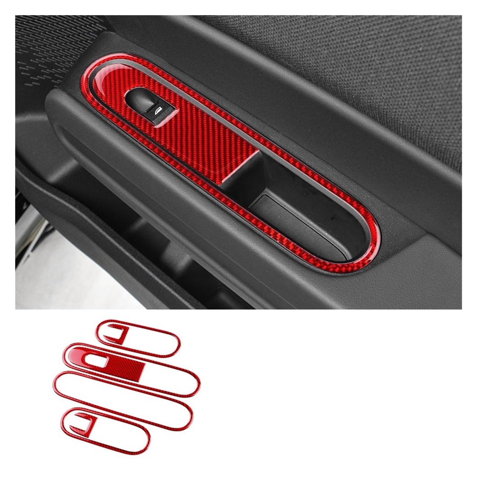 Innenraum Auto Zubehör Für Mini Für Countryman U25 2024 2025 Auto Tür Fensterheber Schalter Rahmen Innen Weichen Carbon Aufkleber Panel LHD RHD Auto Innen Zubehör(RED A) von TETARI