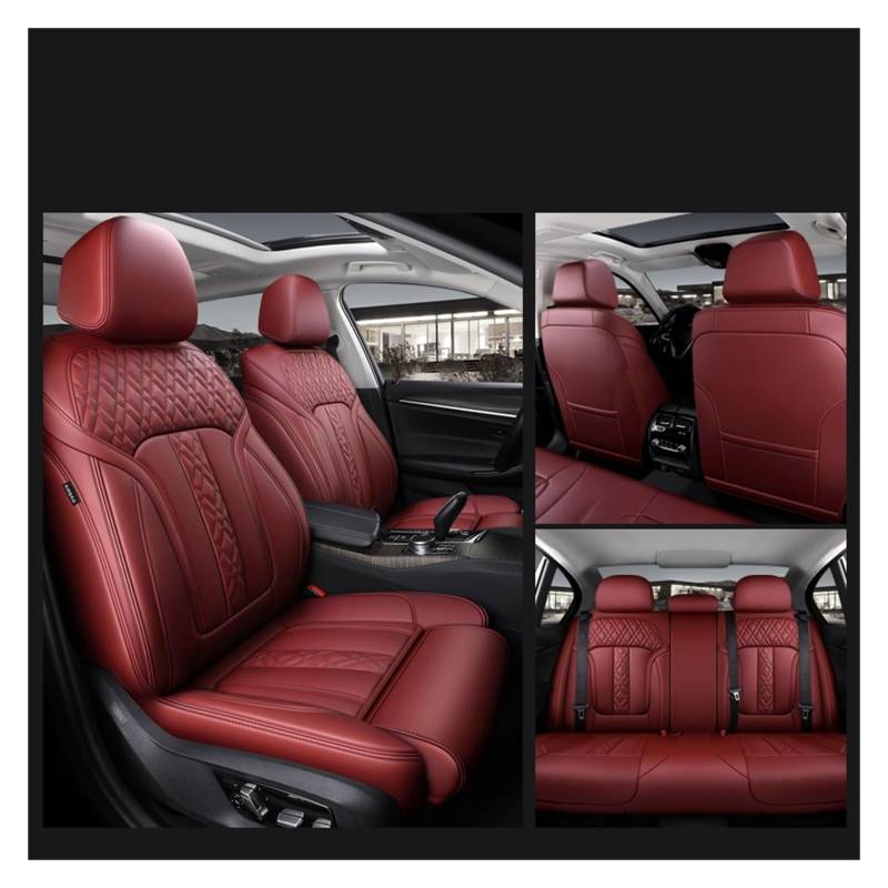 TETARI Auto-Schonbezüge Für 7 5 3 1 Serie X5 X3 X1 Autozubehör Sitzbezüge für 5 Sitze Komplettset Mittelperforiertes Leder Sitzbezüge Auto(Burgundy) von TETARI