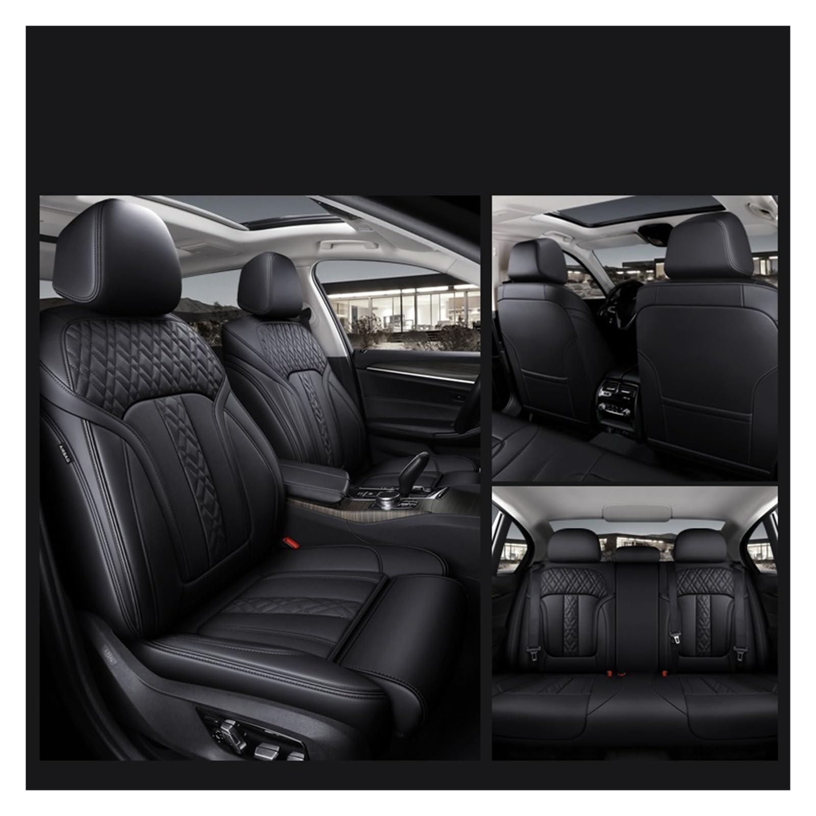 TETARI Auto-Schonbezüge Für 7 5 3 1 Serie X5 X3 X1 Autozubehör Sitzbezüge für 5 Sitze Komplettset Mittelperforiertes Leder Sitzbezüge Auto(Schwarz) von TETARI