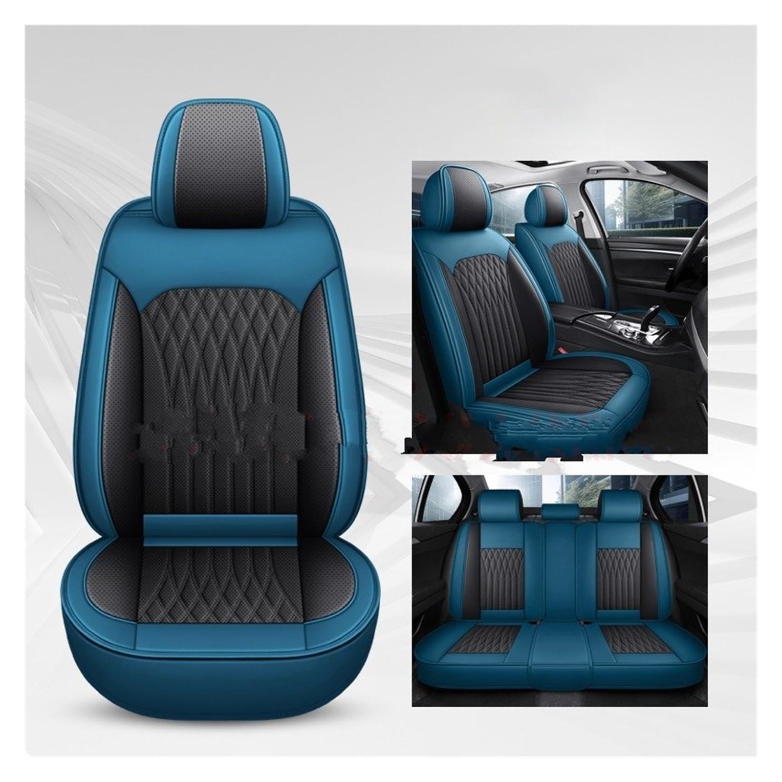 TETARI Auto-Schonbezüge Für B-Klasse W245 W246 W242 W247 B-Klasse B180 B200 B250 B250E Pu-Leder Universal Autositzbezug Sitzbezüge Auto(Black Blue 5 Seat) von TETARI