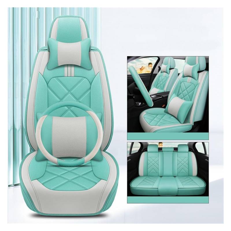 TETARI Auto-Schonbezüge Für Chevrolet Für Cruze Für Captiva Für Sonic Für Spark Für Aveo Alle Modelle Auto-Styling Allgemeine Leder Auto Sitzbezug Sitzbezüge Auto(Green White Pillow) von TETARI