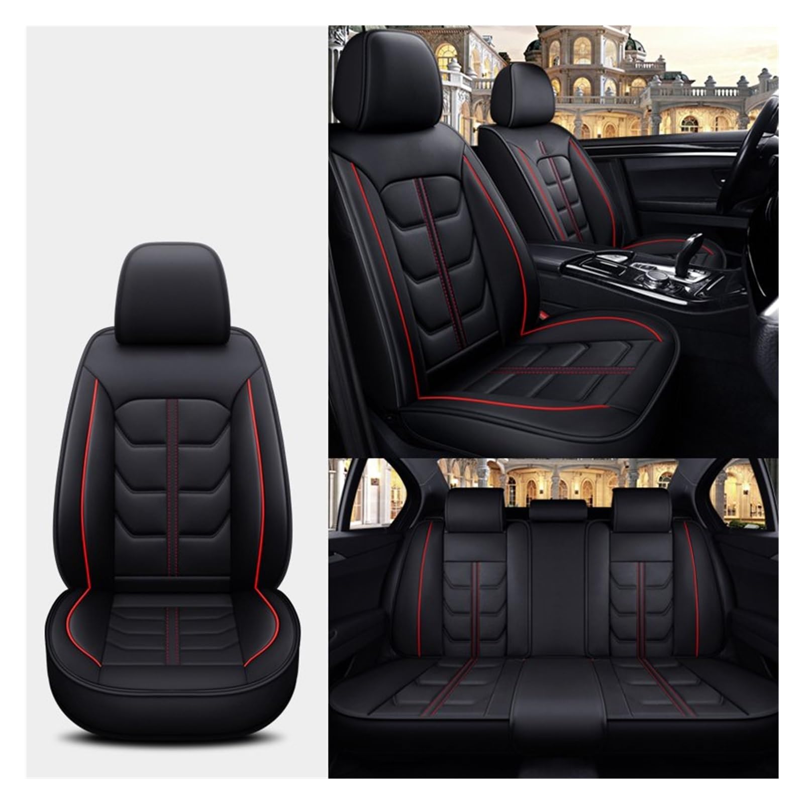 TETARI Auto-Schonbezüge Für Civic Für Fit Für CRV Für XRV Für Accord Für Odyssey Für Jazz Für City Alle Modelle Leder Auto Sitzbezug Sitzbezüge Auto(Black Red) von TETARI