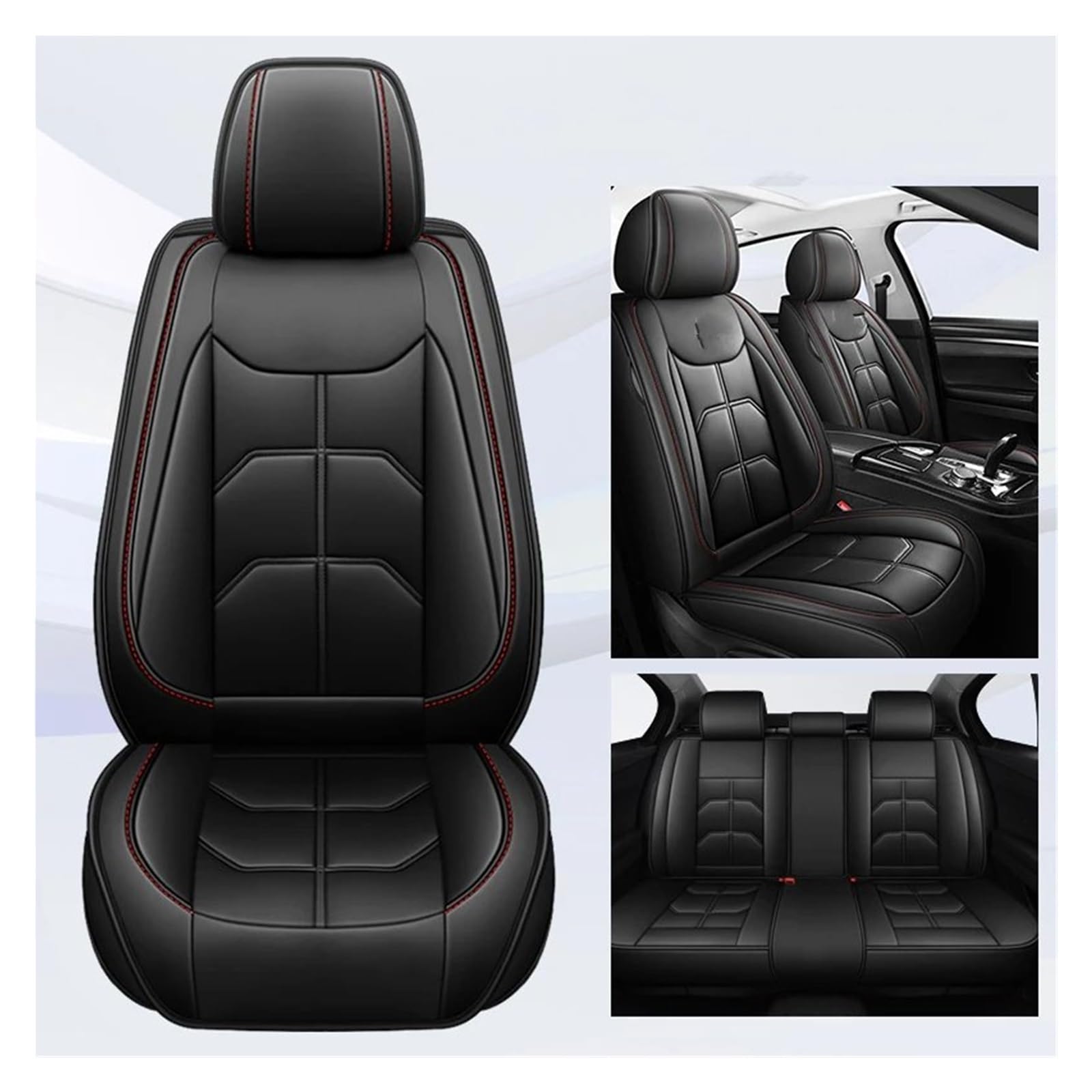 TETARI Auto-Schonbezüge Für Ford Für Focus Für Kuga Für Ecosport Für Explorer Für Mondeo Für Fiesta Für Mustang Universal Leder Auto Sitz Abdeckung Sitzbezüge Auto(Black 5 Seat) von TETARI