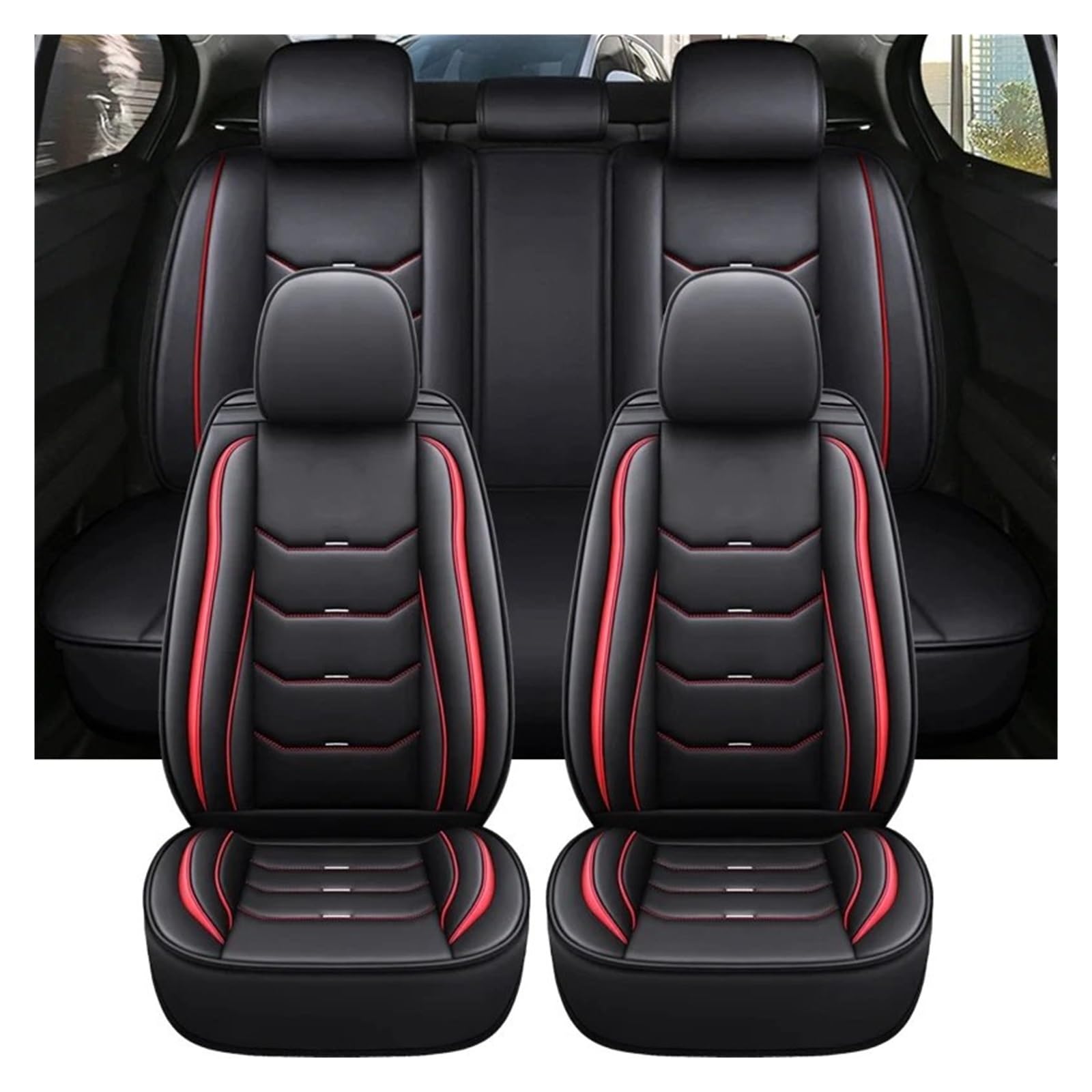 TETARI Auto-Schonbezüge Für Haval H1 H2 H3 H4 H6 H7 H8 H9 H5 M6 H2S H6coupe Alle Modelle Universal Leder Autositzbezug Sitzbezüge Auto(Black red) von TETARI