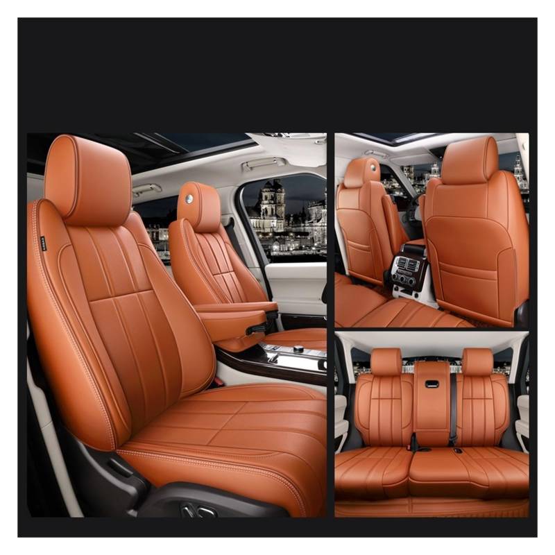 TETARI Auto-Schonbezüge Für Land Für Rover Für Discovery Für Range Für Rover Für Evoque Sport Auto Zubehör Sitzbezüge Vollen Satz Leder Sitzbezüge Auto(Orange) von TETARI