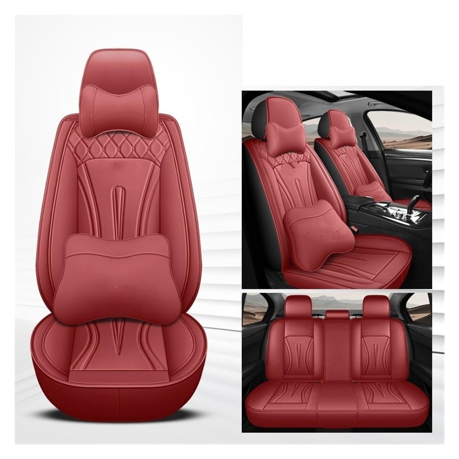 TETARI Auto-Schonbezüge Für Opel Für Vauxhall Für Astra Für Merina Für Zafira Für Vita Für Insoia Universal 5-Sitz Auto Leder Sitzbezug Sitzbezüge Auto(Wine red pilow) von TETARI