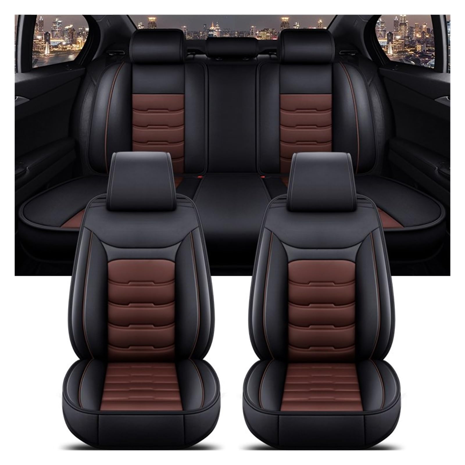 TETARI Auto-Schonbezüge Für Sitz Für Leon Für Arona Für Ateca Für Tarraco Für Ibiza Für Alhambra Alle Automodelle Universal Auto Sitzbezug Sitzbezüge Auto(Black Coffee 5 Seat) von TETARI