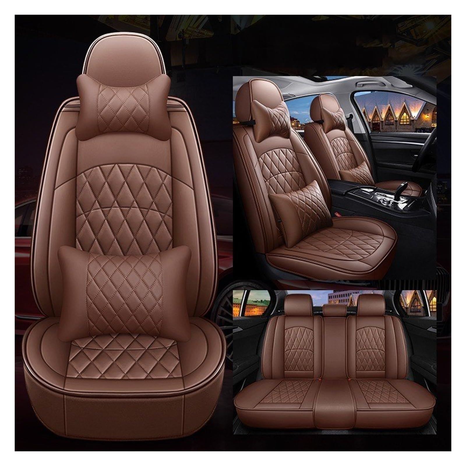 TETARI Auto-Schonbezüge Für Volvo alle Modelle S60 V40 Xc70 V50 Xc60 V60 V70 S80 Xc90 V50 C30 S40 Leder-Autositzbezug Sitzbezüge Auto(Coffee Pillow) von TETARI