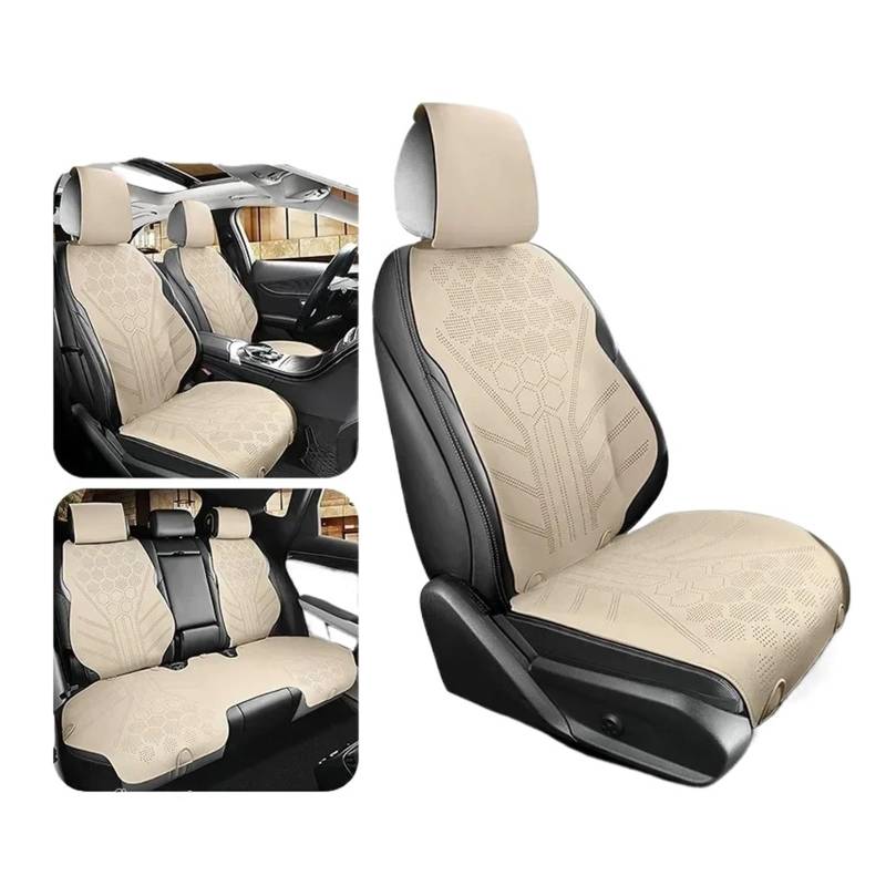 TETARI Auto-Schonbezüge Ganzjahres-Autositzbezug Atmungsaktive Wildleder-Vorder-/Rücksitz-Anti-Rutsch-Schutzkissen Sitzbezüge Auto(Beige Set) von TETARI