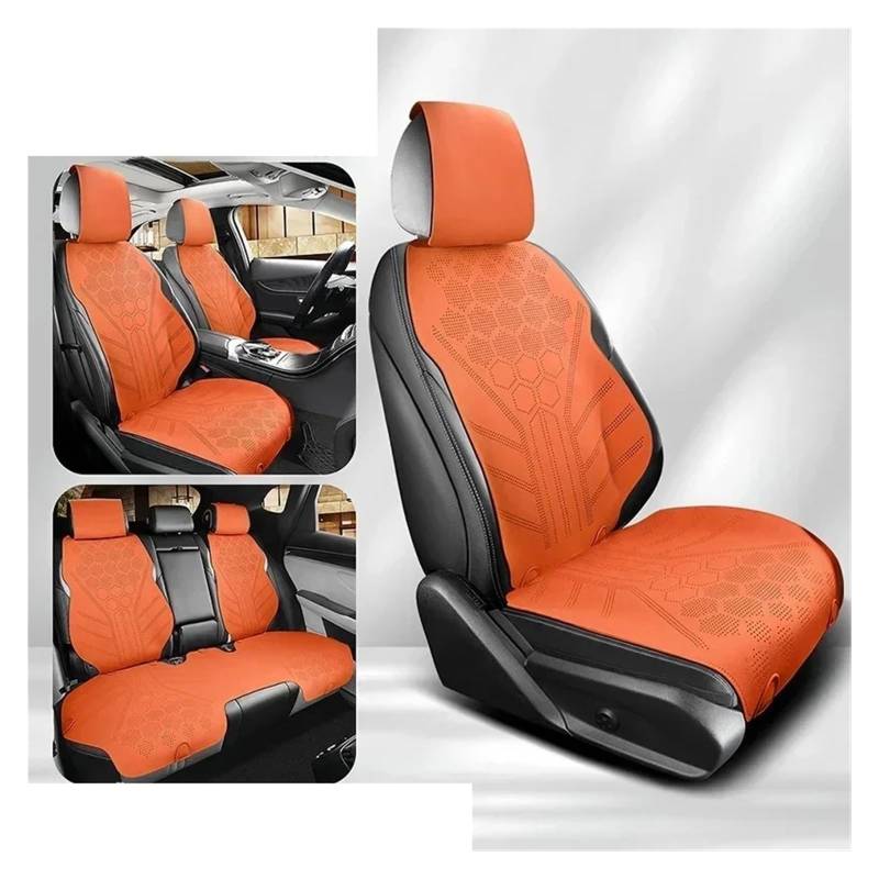 TETARI Auto-Schonbezüge Ganzjahres-Autositzbezug Atmungsaktive Wildleder-Vorder-/Rücksitz-Anti-Rutsch-Schutzkissen Sitzbezüge Auto(Orange Set) von TETARI