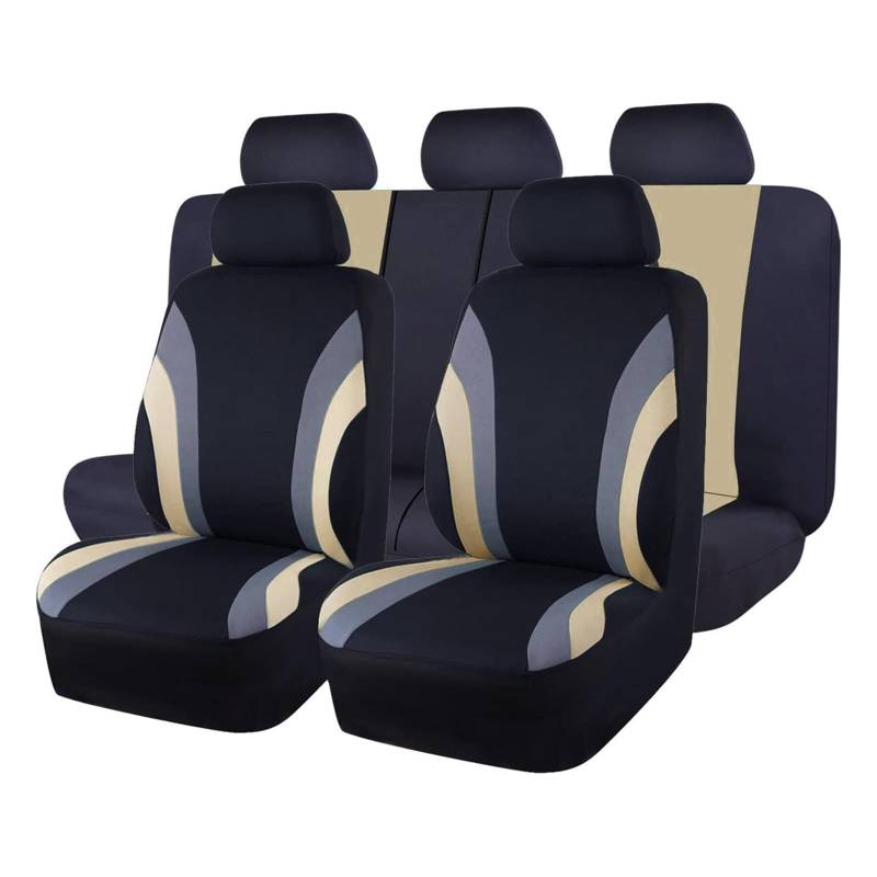 TETARI Auto-Schonbezüge Sport-Stil Komplettes Set Polyester-Stoff Autositzbezüge Autositzschutz Universell Für Die Meisten Autos SUVs Sitzbezüge Auto(AE-2008-BG) von TETARI