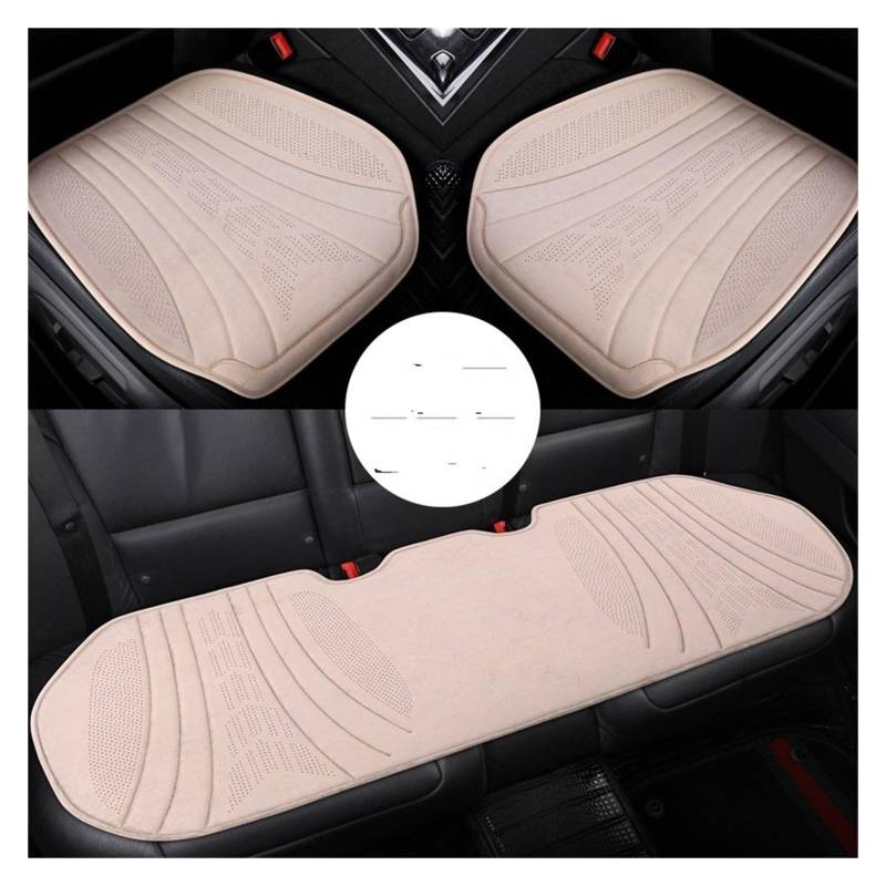 TETARI Auto-Schonbezüge Wildleder-Autositzbezug Atmungsaktives Vordersitz-Anti-Rutsch-Kissen Universelles 5-Sitzer-Auto Vorne/hinten Sitzbezüge Auto(Beige-3pcs) von TETARI