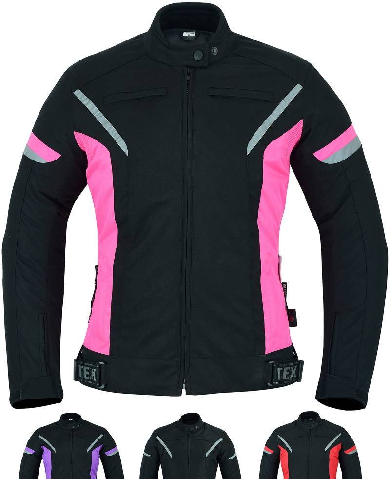 Damen motorradjacke mit protektoren für Sommer oder Winter - Textil wasserdicht motorroller motorrad bikerin mantel mit schutz rüstung (EN 1621-1) - Schwarz Rosa - S von Texpeed