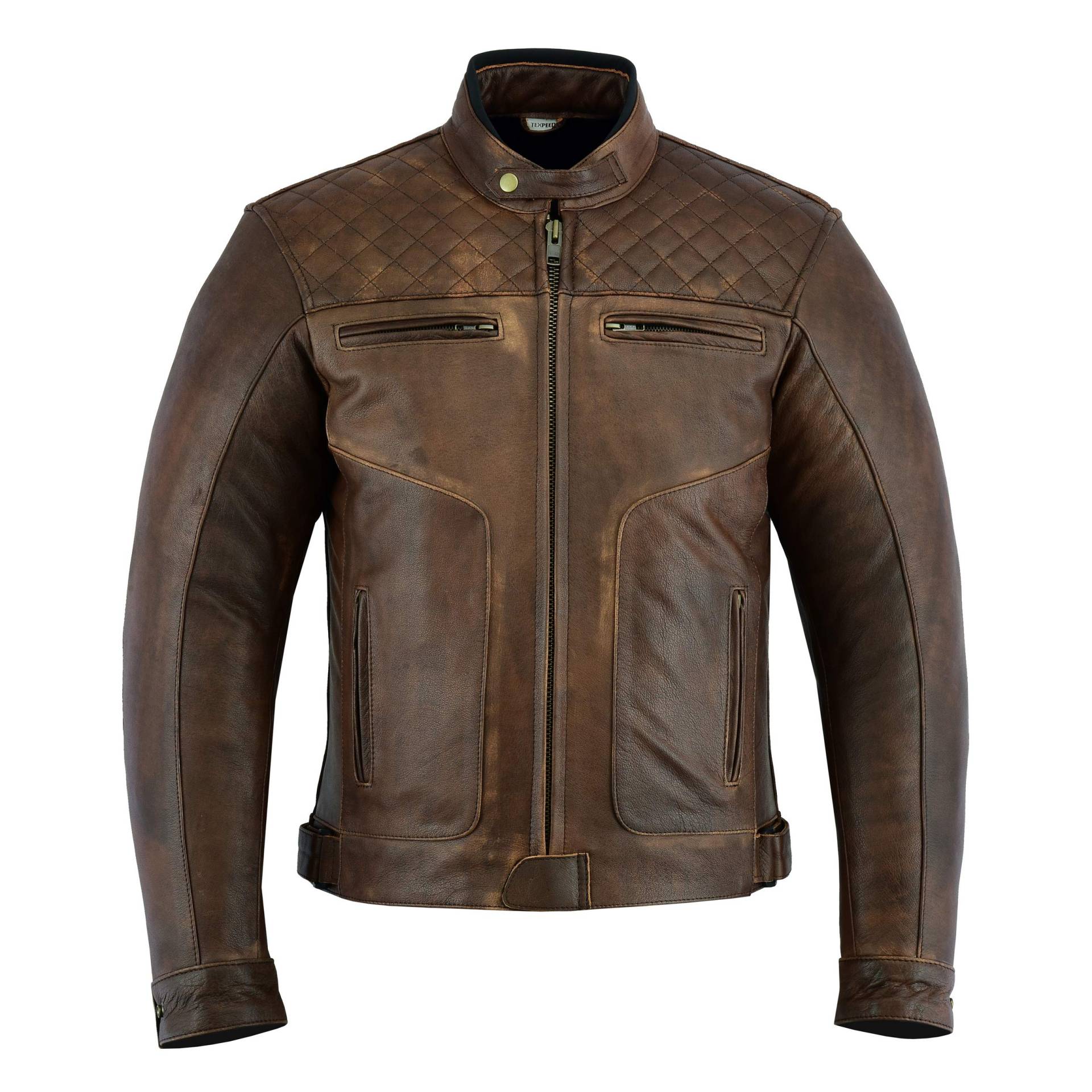 Texpeed Braun Motorrad lederjacke herren mit protektoren - Leder mit Rautensteppung - Motorrad Mit Original Biker Rüstung (EN 1621-1) Schutz L von Texpeed