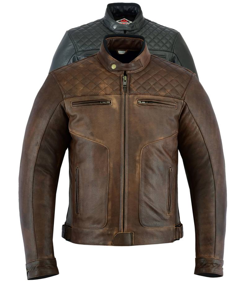 Texpeed Braun Motorrad lederjacke herren mit protektoren - Leder mit Rautensteppung - Motorrad Mit Original Biker Rüstung (EN 1621-1) Schutz L von Texpeed