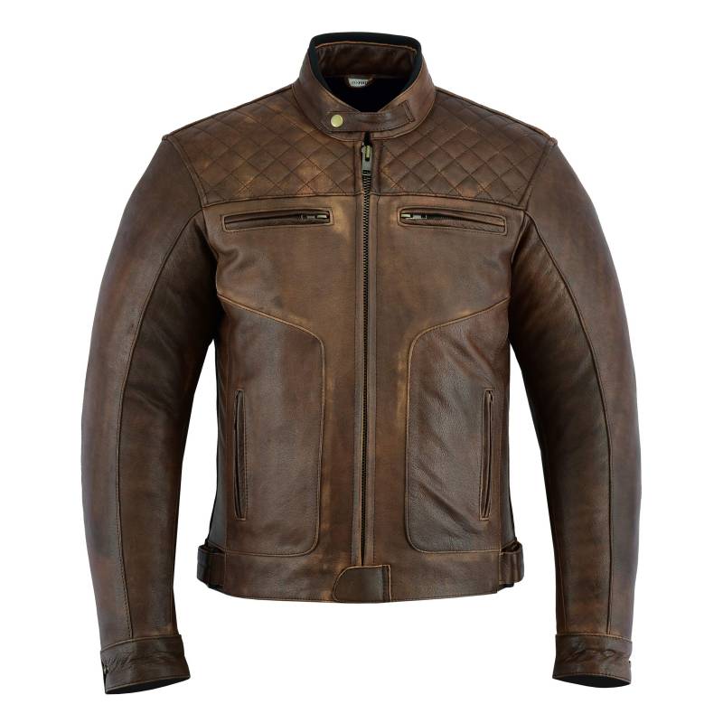 Texpeed Braun Motorrad lederjacke herren mit protektoren - Leder mit Rautensteppung - Motorrad Mit Original Biker Rüstung (EN 1621-1) Schutz XXL von Texpeed