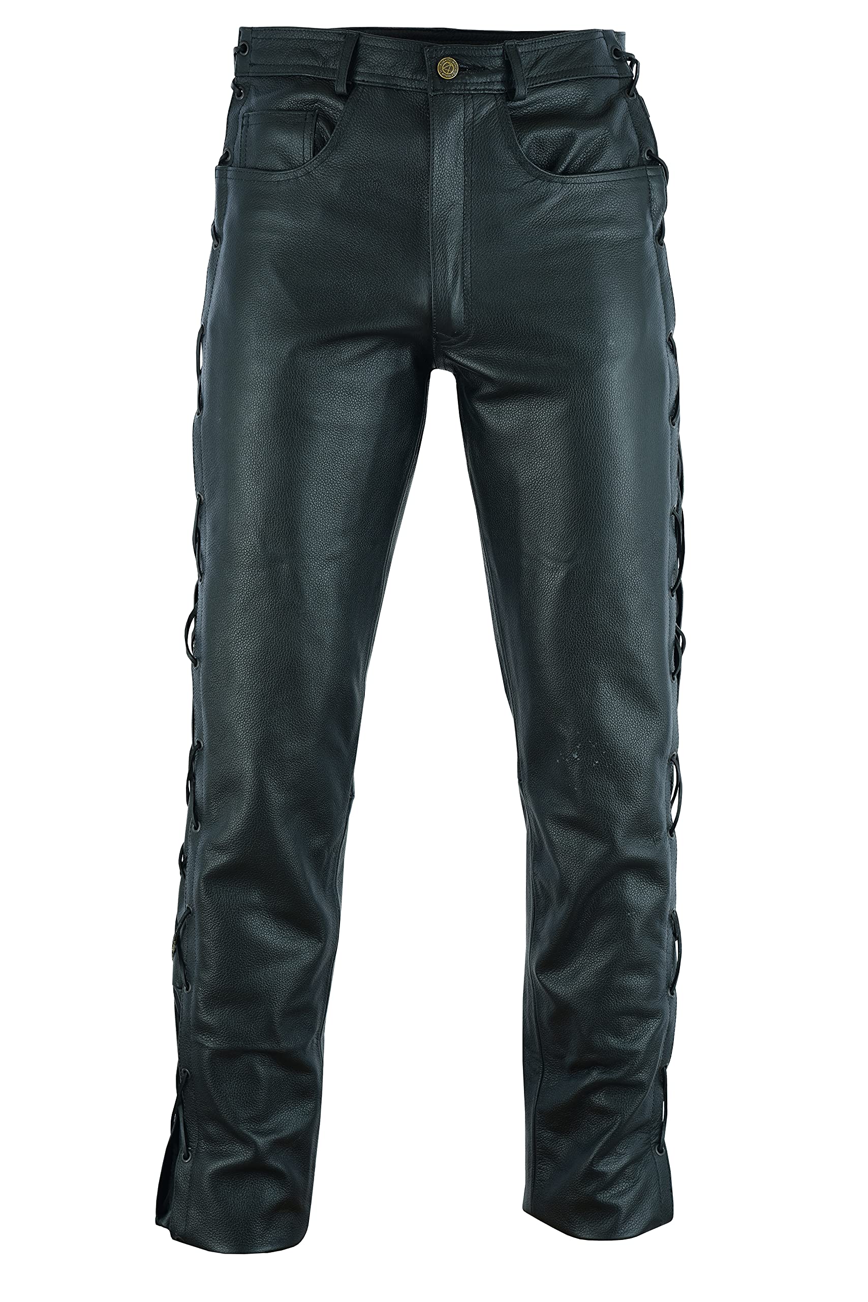 Texpeed Lederjeans herren geschnürt seitlich geschnürt Rindsleder Oben genarbtes echtleder - Lässige motorrad Biker lederhose Schwarz - 2XL von Texpeed