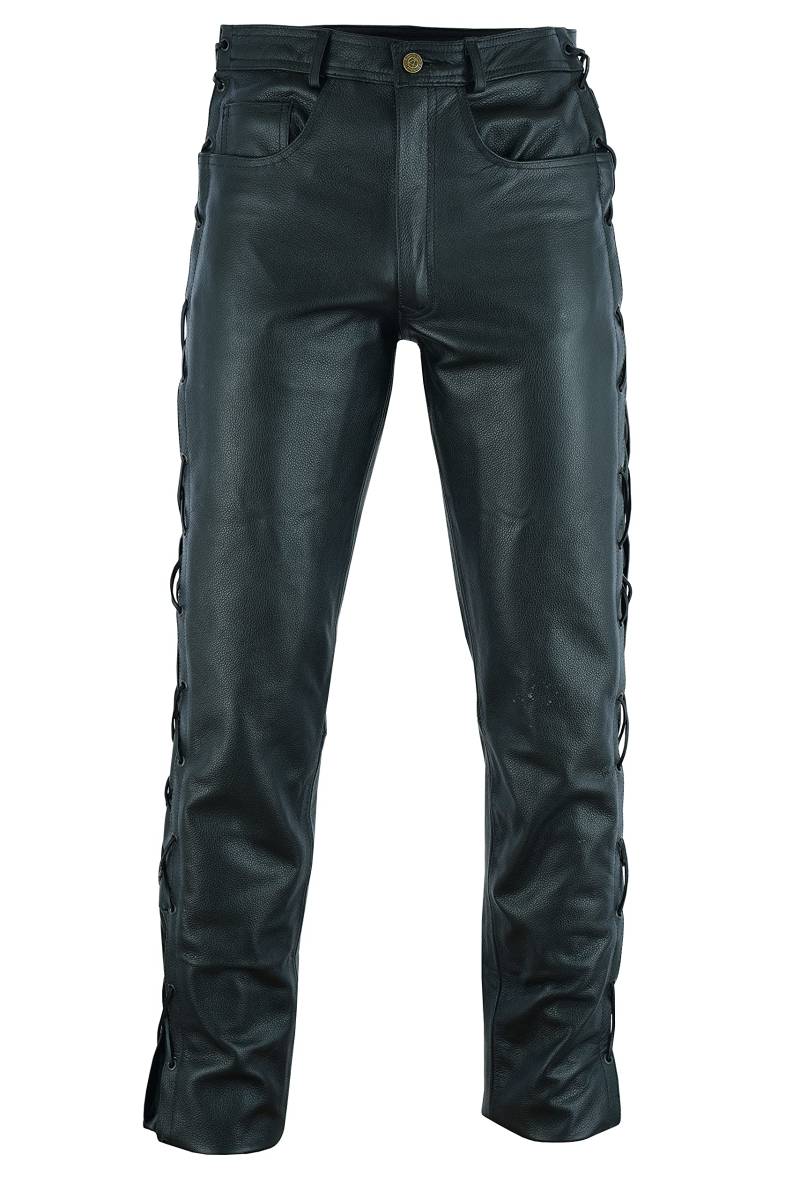 Texpeed Lederjeans Herren geschnürt seitlich geschnürt Rindsleder Oben genarbtes Echtleder - Lässige Motorrad Biker Lederhose Schwarz - 3XL von Texpeed