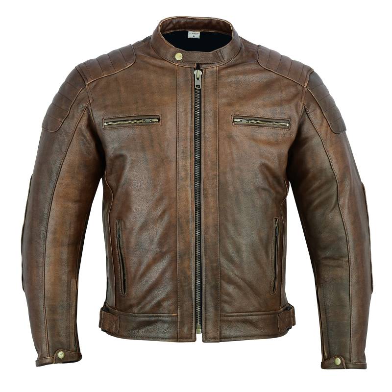 Texpeed Motorrad lederjacke herren mit protektoren - Braun Winter/Sommer Gesteppt echtleder Bikerjacke - Motorrad mit original biker rüstung gepanzert (EN 1621-1) Schutz 4XL von Texpeed