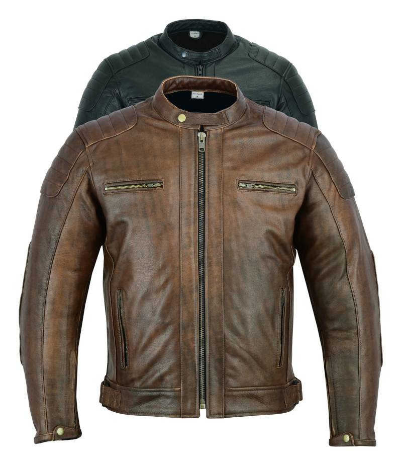 Texpeed Motorrad lederjacke herren mit protektoren - Braun Winter/Sommer Gesteppt echtleder Bikerjacke - Motorrad mit original biker rüstung gepanzert (EN 1621-1) Schutz L von Texpeed