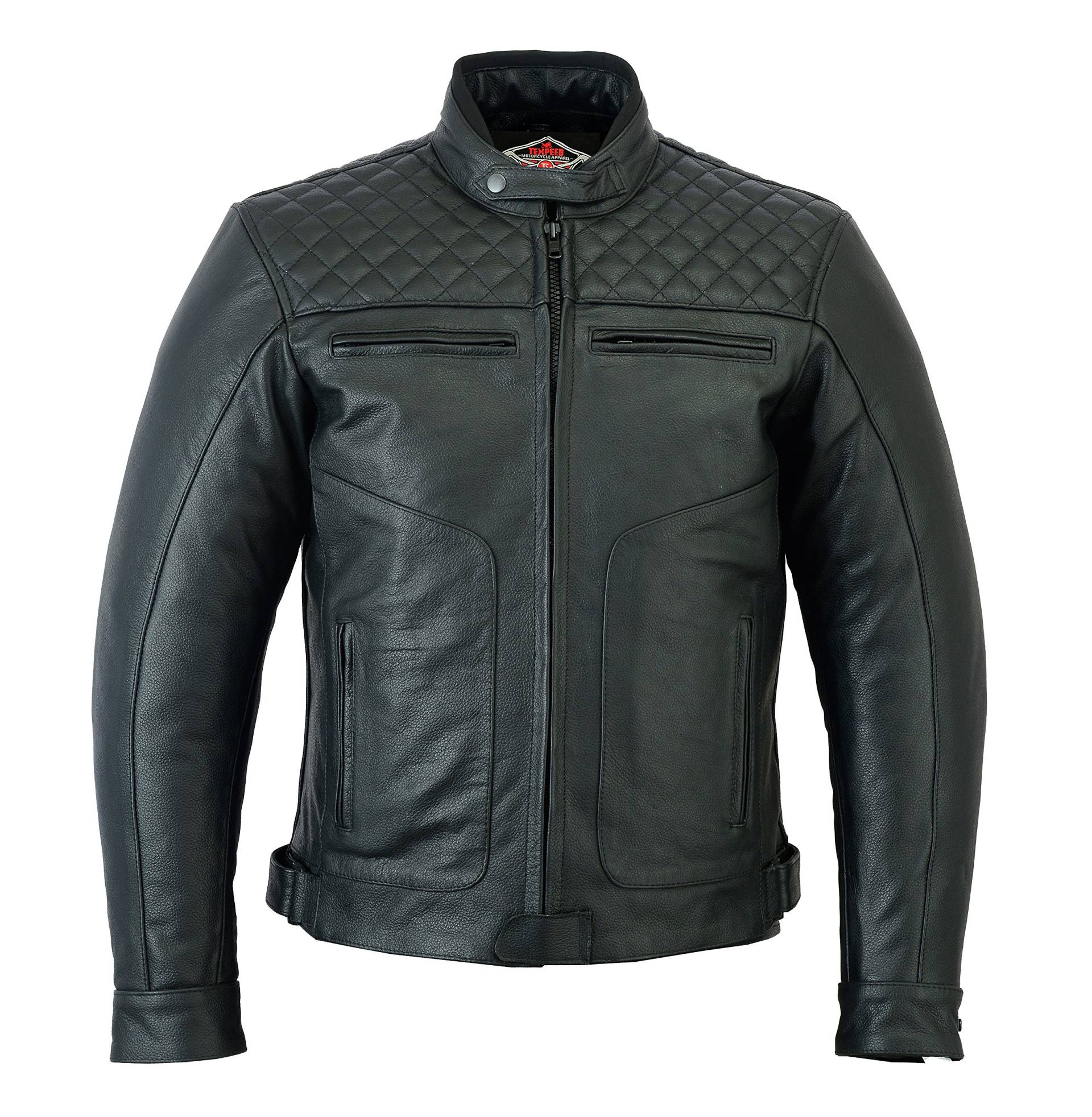 TEXPEED Motorrad lederjacke herren mit protektoren - Leder mit Rautensteppung - Motorrad Mit Original Biker Rüstung (EN 1621-1) Schutz Schwarz - S von Texpeed