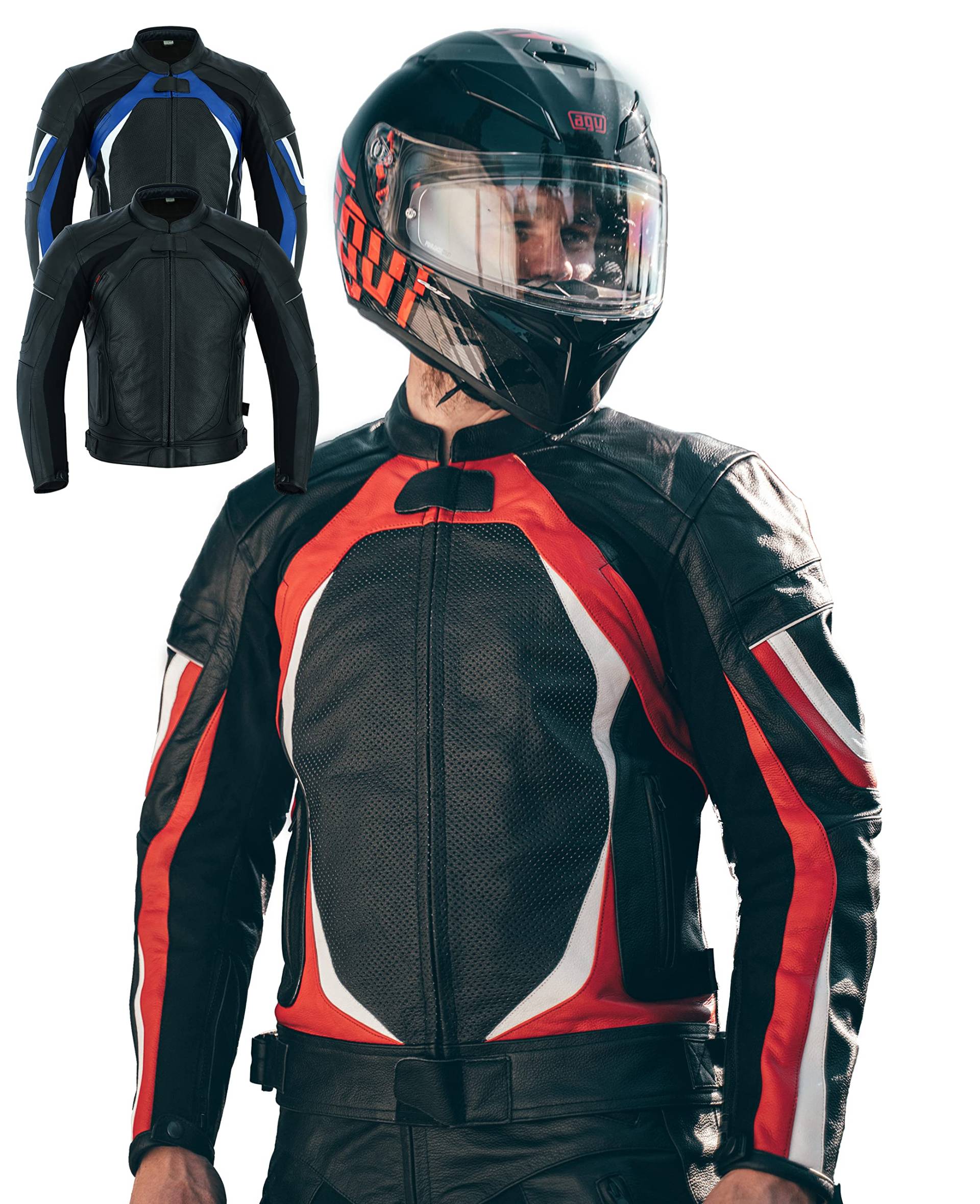 Texpeed Motorrad lederjacke herren mit protektoren - Schwarz Winter/Sommer Gesteppt echtleder Perforiert Bikerjacke - Motorrad biker rüstung gepanzert (EN 1621-1) Rot - XXL von Texpeed