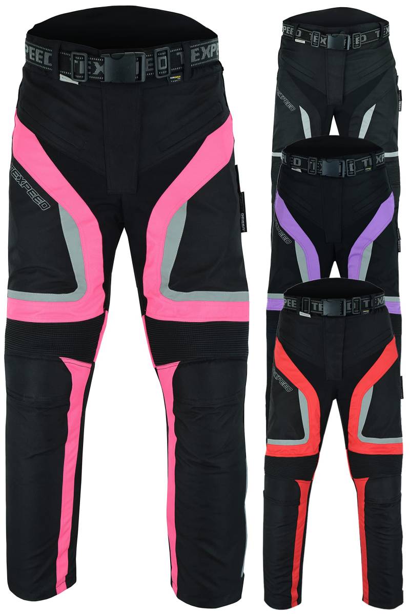 Texpeed Motorradhose Damen Mit Protektoren - Wasserdicht Motorroller Textil Für Sommer oder Winter - Zertifiziert Rüstung (EN 1621-1) Rosa - 3XL Taille/Lang Bein von Texpeed