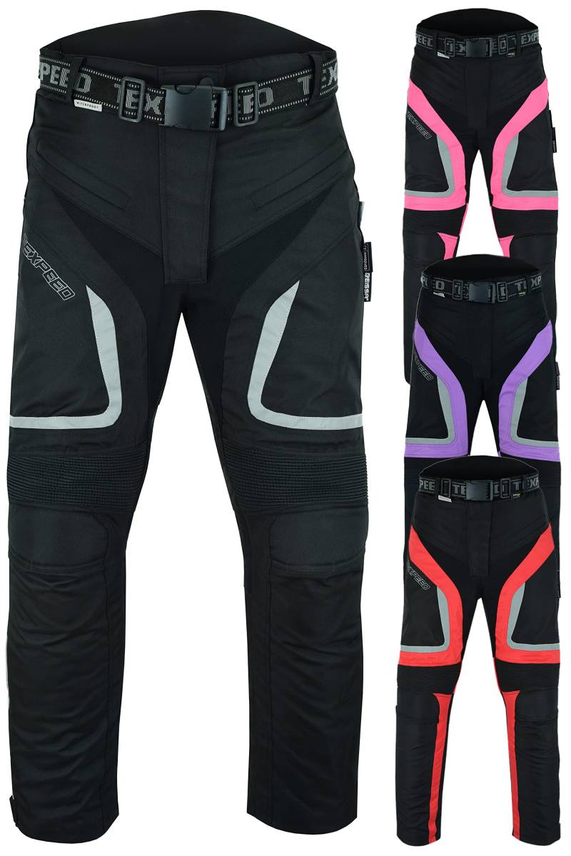 Texpeed Motorradhose Damen Mit Protektoren - Wasserdicht Motorroller Textil Für Sommer oder Winter - Zertifiziert Rüstung (EN 1621-1) Schwarz - 3XL Taille/Lang Bein von Texpeed