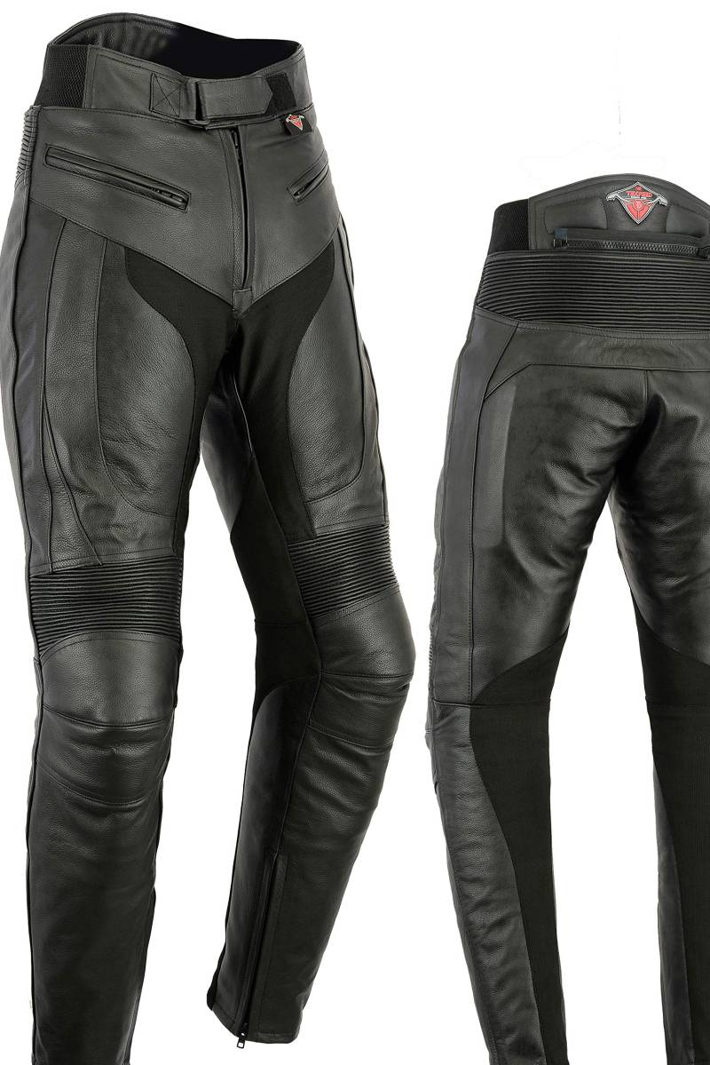 Texpeed motorradhose leder herren mit protektoren - Schwarz Vollnarbiges Lederhose echtleder mit rüstung (EN 1621-1) Biker gepanzerte - S Taille/Kurz Bein von Texpeed