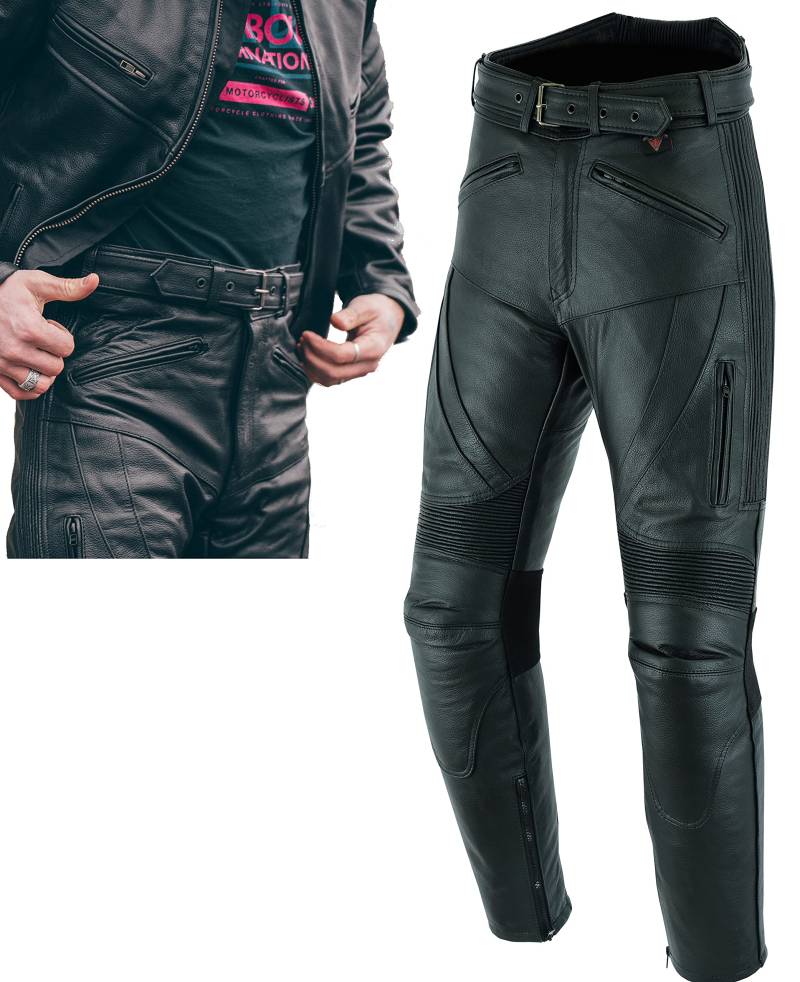 Texpeed motorradhose leder herren mit protektoren - Schwarz Lederhose echtleder Top-Grain-Leder mit Rüstung (EN 1621-1) Biker gepanzerte - 3XL Taille/Lang Bein von Texpeed