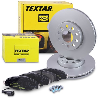 Textar Bremsscheiben + Bremsbeläge mit VWK Vorderachse für Audi, Seat, Skoda, VW von TEXTAR