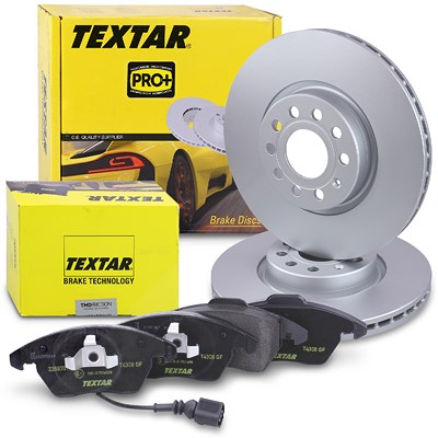 Textar Bremsscheiben + Bremsbeläge mit VWK Vorne für Audi, Seat, Skoda, VW von TEXTAR