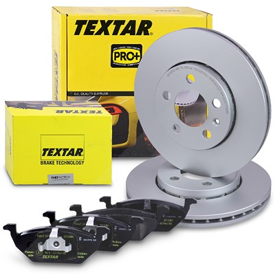 Textar Bremsscheiben + Bremsbeläge vorne für Audi, Seat, Skoda, Streetscooter, VW von TEXTAR